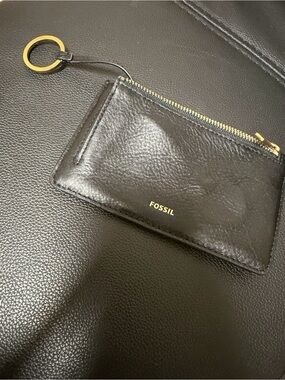 Fossil Black Leather Card Pouch with Gold Hardware
